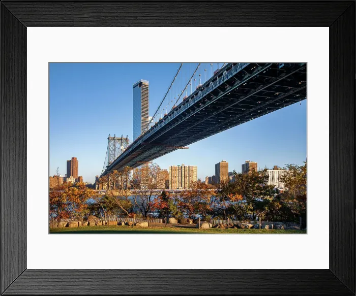 Framed Print : NY, Brooklyn, Dumbo, Manhattan Bridge with One Manhattan Square in background Framed Print : NY, Brooklyn, Dumbo, Manhattan Bridge with One Manhattan Square in background