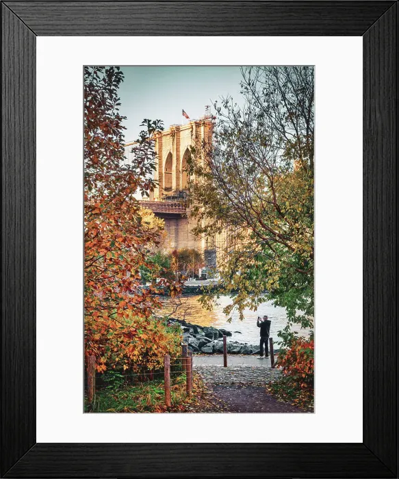 Framed Print : NY, Brooklyn, Dumbo, Brooklyn Bridge Park, view of Brooklyn Bridge