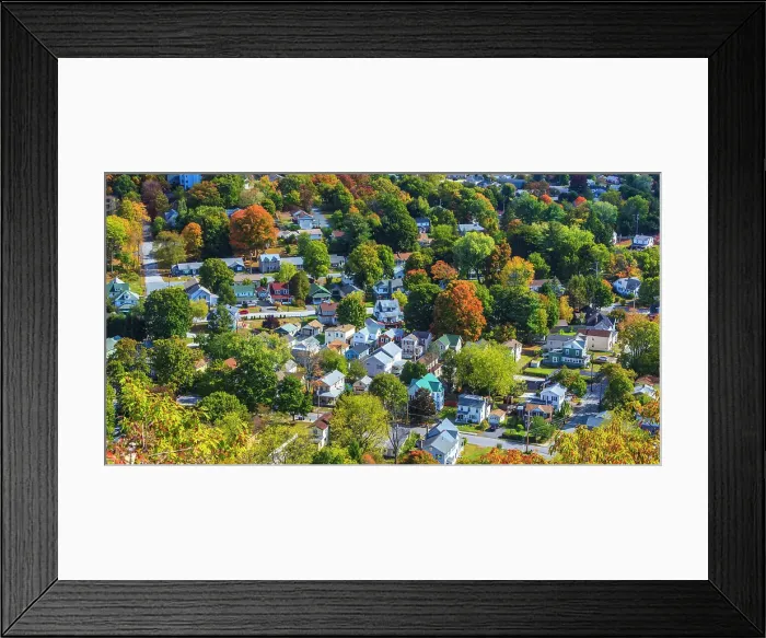 Framed Print : New York, Port Jervis aerial view with fall colors Framed Print : New York, Port Jervis aerial view with fall colors