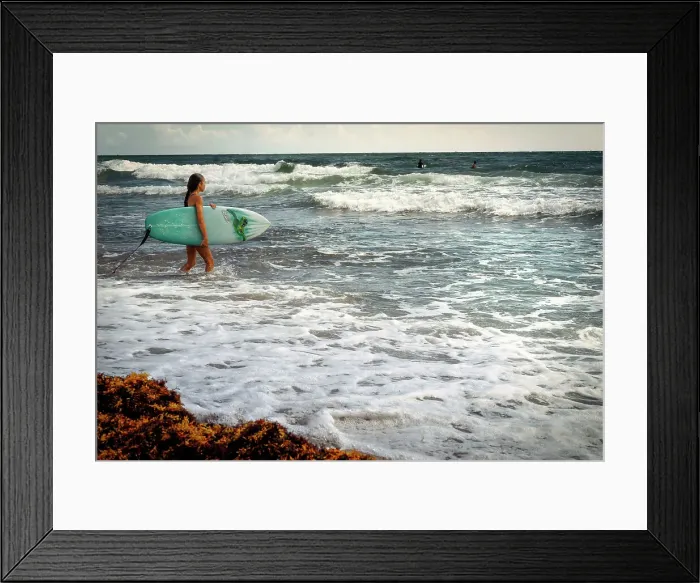 Framed Print : Florida, Boca Raton, surfer on beach