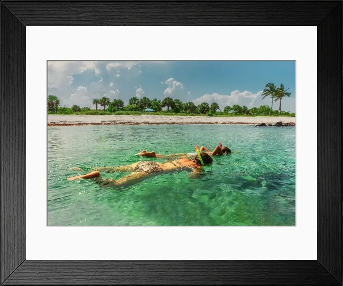 Framed Print : Florida, Peanut Island, girls snorkeling in crystal clear water Framed Print : Florida, Peanut Island, girls snorkeling in crystal clear water