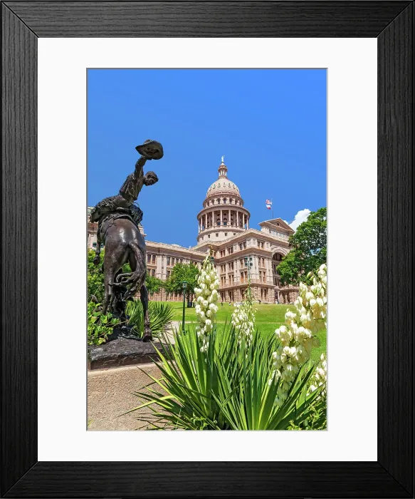 Framed Print : Texas, Austin, Terry's Texas Rangers statue in front of Capital Framed Print : Texas, Austin, Terry's Texas Rangers statue in front of Capital