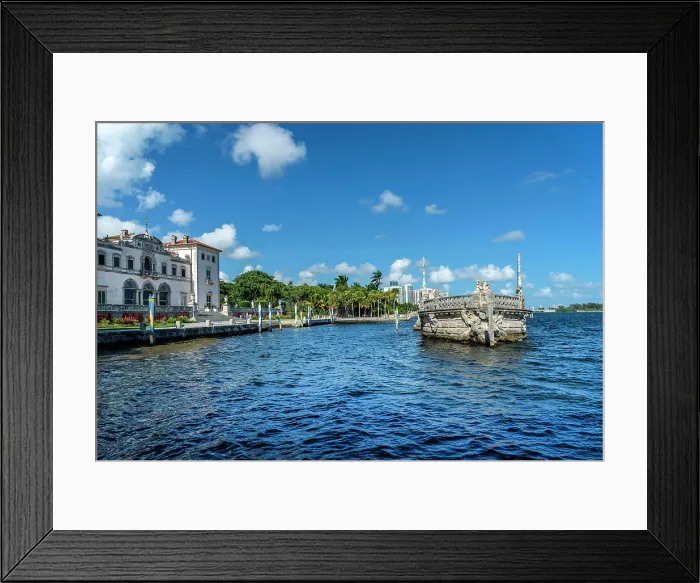 Framed Print : Florida, Miami, Villa Vizcaya, Vizcaya Museum and Gardens, View of Stone Barge and East Facade Framed Print : Florida, Miami, Villa Vizcaya, Vizcaya Museum and Gardens, View of Stone Barge and East Facade