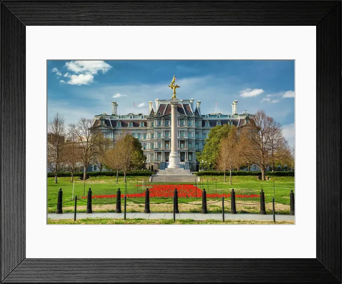 Framed Print : Washington, D.C. First Division Monument at The President's Park and The Eisenhower Executive Office Building in background Framed Print : Washington, D.C. First Division Monument at The President's Park and The Eisenhower Executive Office Building in background