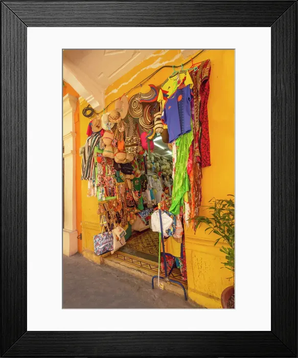 Framed Print : Colombia, Cartagena, Cartagena de Indias, street scene, with store, souvenirs Framed Print : Colombia, Cartagena, Cartagena de Indias, street scene, with store, souvenirs