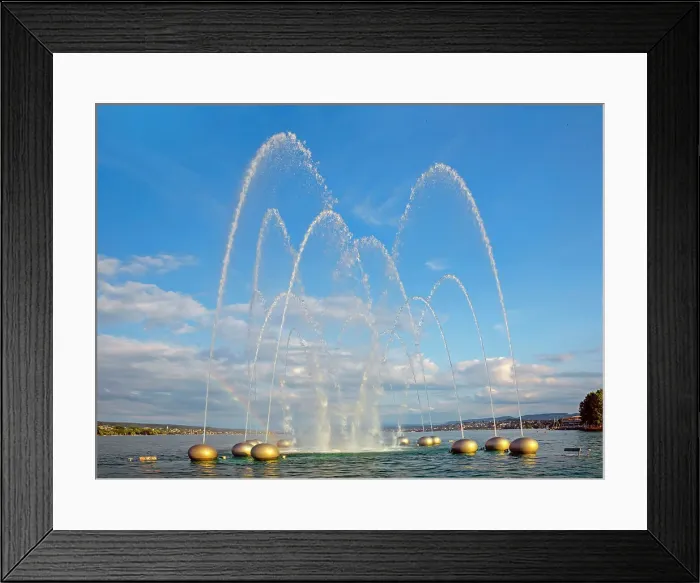 Framed Print : Switzerland, Zurich, Water fountain on Lake Zurich Framed Print : Switzerland, Zurich, Water fountain on Lake Zurich