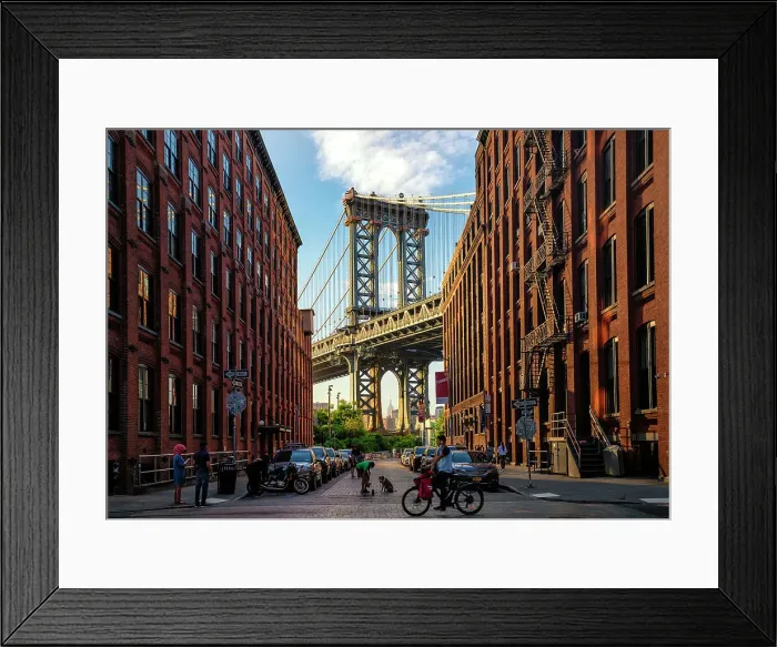 Framed Print : New York, NYC, Brooklyn, Dumbo, View of Manhattan Bridge from Washington Street