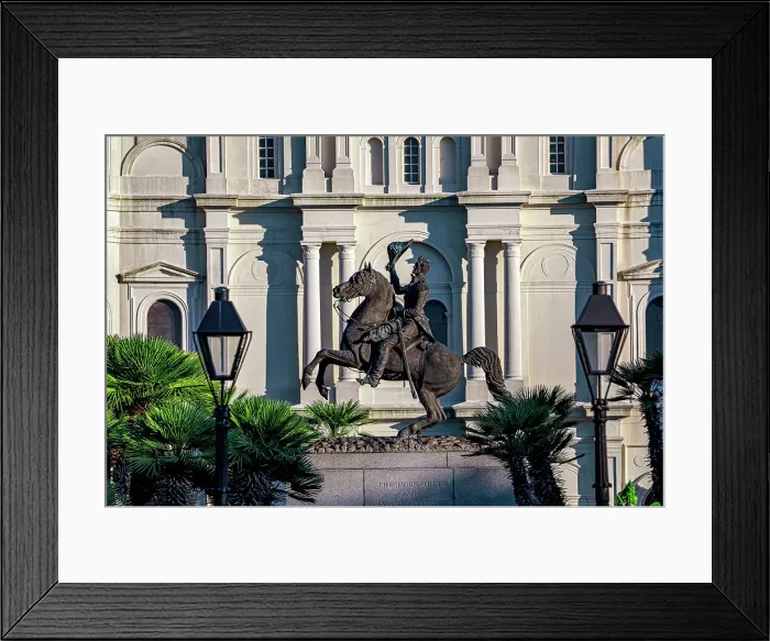 Framed Print : USA, Louisiana, New Orleans, French Quarter, Jackson Square, with Jackson's statue at center, and Saint Louis Cathedral