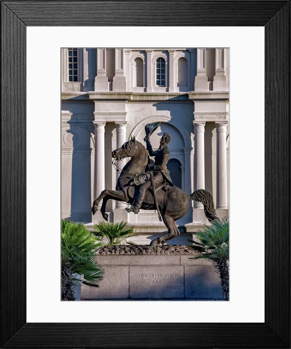 Framed Print : USA, Louisiana, New Orleans, French Quarter, Jackson Square, with Jackson's statue at center, and Saint Louis Cathedral Framed Print : USA, Louisiana, New Orleans, French Quarter, Jackson Square, with Jackson's statue at center, and Saint Louis Cathedral