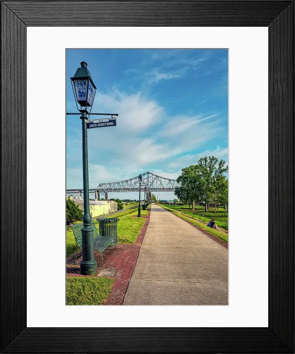 Framed Print : Louisiana, New Orleans, Rue Louis Armstrong, Woldenberg Park, riverfront
