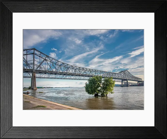 Framed Print : Louisiana, New Orleans, The Crescent City Connection Bridges over the Mississippi River Framed Print : Louisiana, New Orleans, The Crescent City Connection Bridges over the Mississippi River