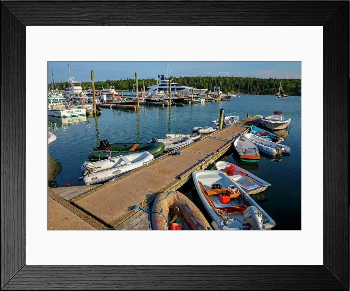 Framed Print : Maine, Southwest Harbor, Lobster Fishing Boat and Traps at Dysart's Great Harbor Marina