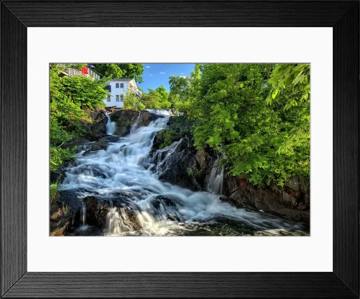 Framed Print : Maine, Camden, Waterfall into Camden Harbor Framed Print : Maine, Camden, Waterfall into Camden Harbor