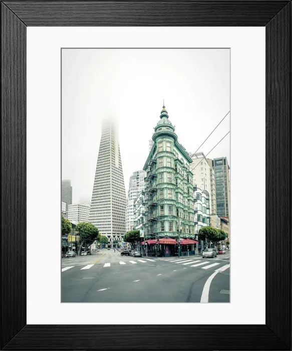 Framed Print : California, San Francisco, Transamerica Pyramid skyscraper and copper green Columbus Tower (aka Sentinel Building) Framed Print : California, San Francisco, Transamerica Pyramid skyscraper and copper green Columbus Tower (aka Sentinel Building)