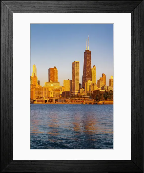 Framed Print : Illinois, Chicago, City Skyline with Water Reflection Framed Print : Illinois, Chicago, City Skyline with Water Reflection