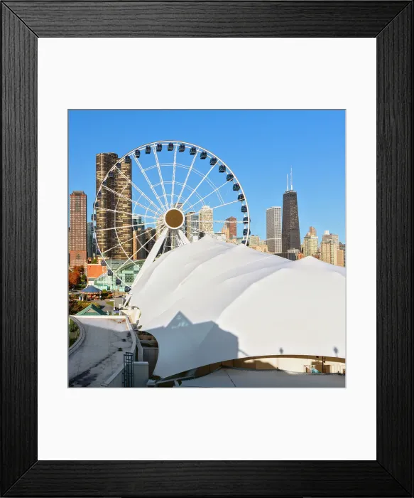 Framed Print : Illinois, Chicago, Navy Pier, Centennial Wheel and Chicago Skyline in Background