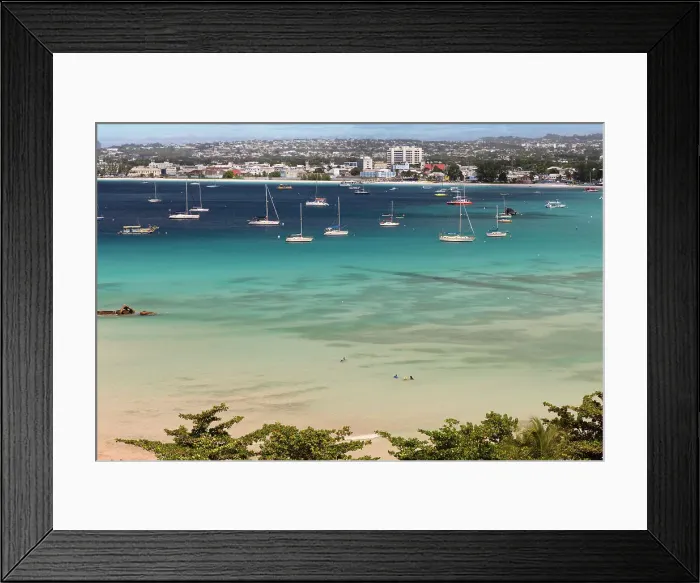 Framed Print : Barbados, Pebbles Beach, with Bridgetown in background Framed Print : Barbados, Pebbles Beach, with Bridgetown in background
