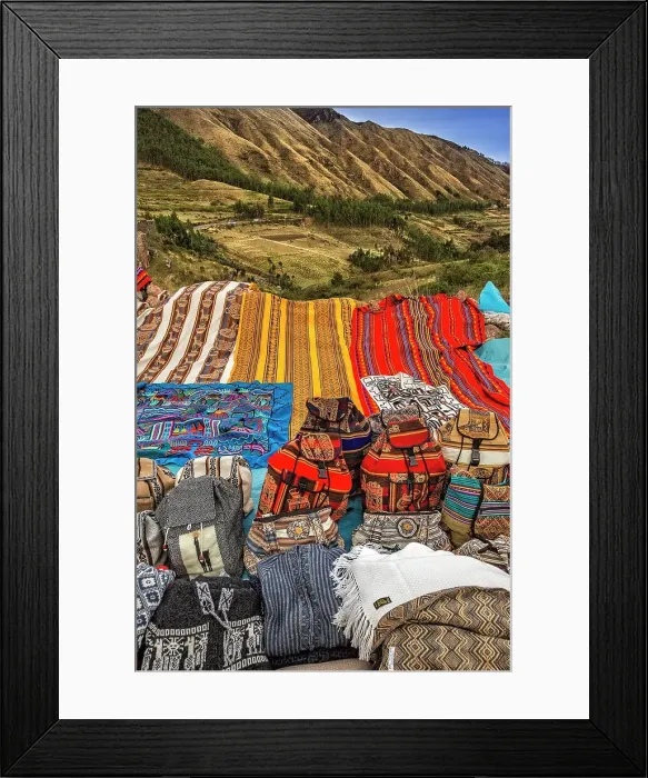 Framed Print : Peru, Cuzco, Tambomachay, display of arts and crafts