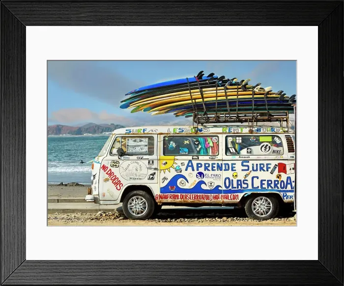 Framed Print : Peru, Canetes, Cerro Azul, Van with surf boards at Playa Azul Framed Print : Peru, Canetes, Cerro Azul, Van with surf boards at Playa Azul