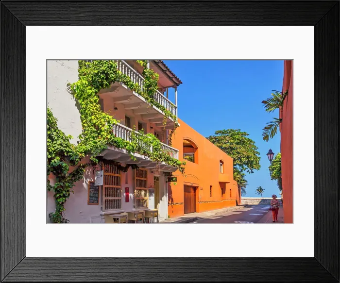 Framed Print : Colombia, Cartagena, street scene and writer Garcia Marquez's house Framed Print : Colombia, Cartagena, street scene and writer Garcia Marquez's house