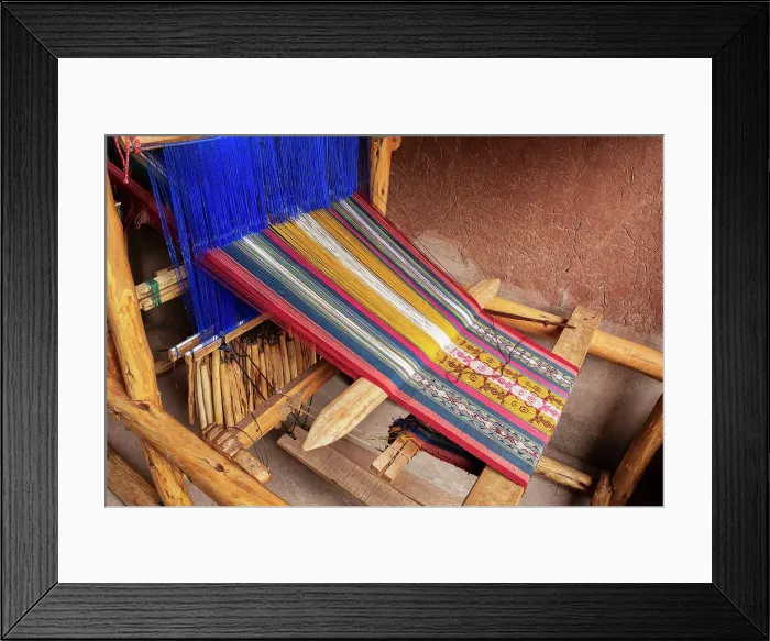 Framed Print : Peru, Sacred valley, detail of looming machine processing alpaca wool