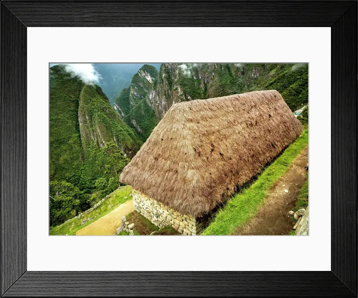 Framed Print : Peru, Machu Picchu ruins, detail of reconstructed hut Framed Print : Peru, Machu Picchu ruins, detail of reconstructed hut