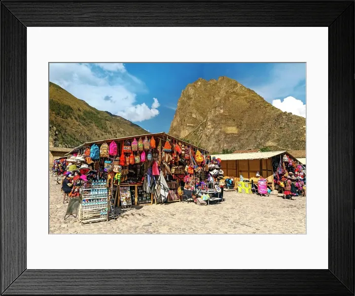 Framed Print : Peru, Sacred valley, Ollantaytambo ruins, arts and craft stand Framed Print : Peru, Sacred valley, Ollantaytambo ruins, arts and craft stand
