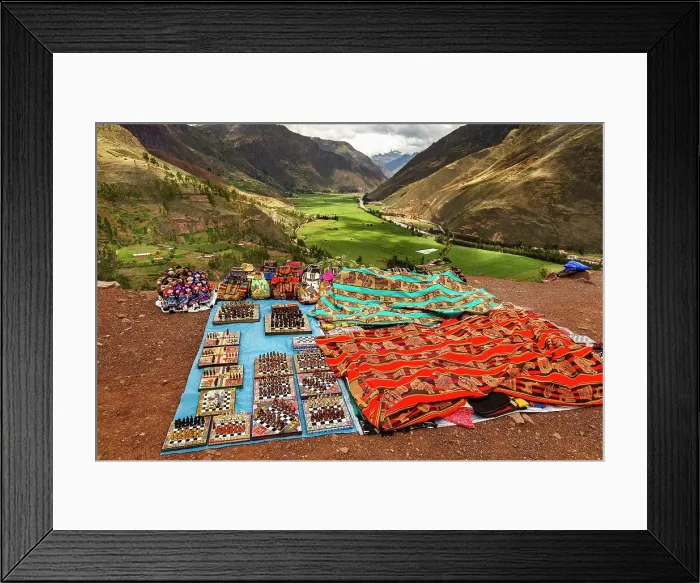 Framed Print : Peru, Sacred valley, display of arts & crafts for sale Framed Print : Peru, Sacred valley, display of arts & crafts for sale