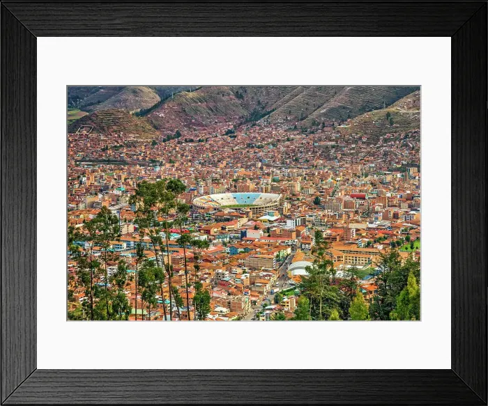 Framed Print : Peru, Cuzco, overview of city and Municipal stadium Framed Print : Peru, Cuzco, overview of city and Municipal stadium