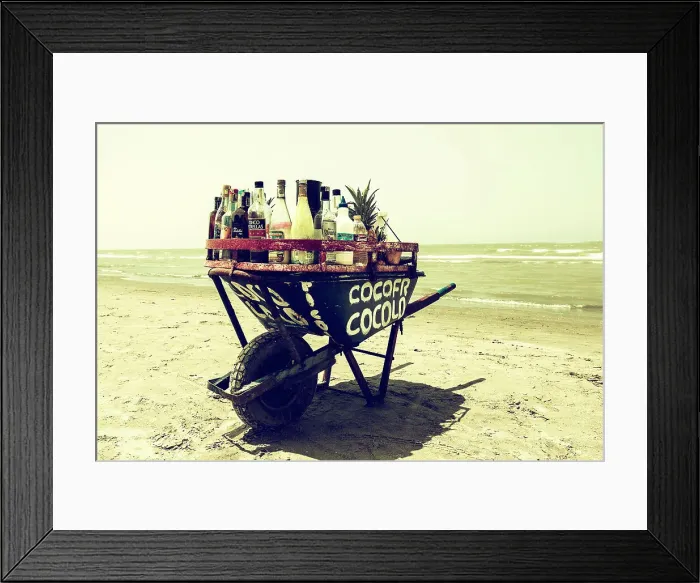 Framed Print : Colombia, Cartagena, Mobile bar in wheelbarrow on beach Framed Print : Colombia, Cartagena, Mobile bar in wheelbarrow on beach