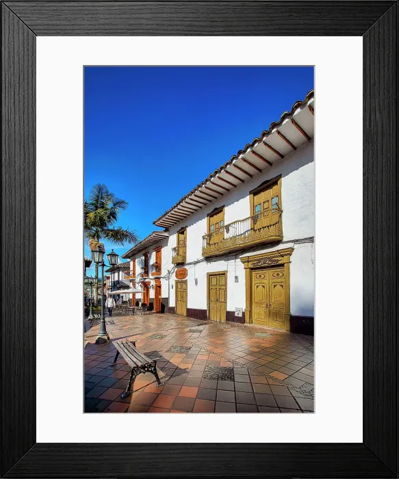 Framed Print : Colombia, Typical Colonial Style Facade in El Retiro town near Medellin