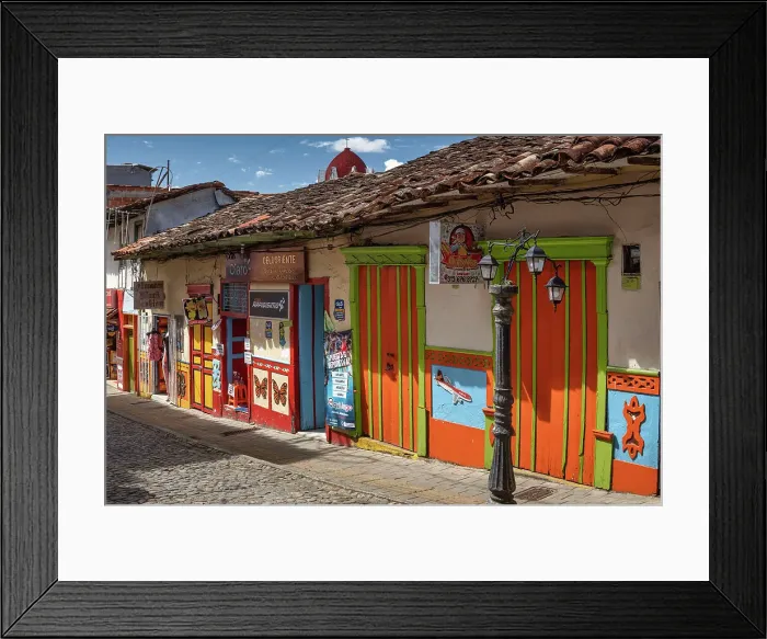 Framed Print : Colombia, Colorful facades in Guatape Town near Medellin Framed Print : Colombia, Colorful facades in Guatape Town near Medellin