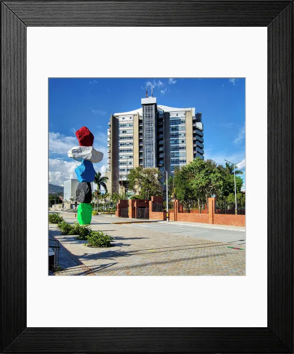 Framed Print : Colombia, Antioquia, Medellin, Parques del Rio, Montana Medellin sculpture