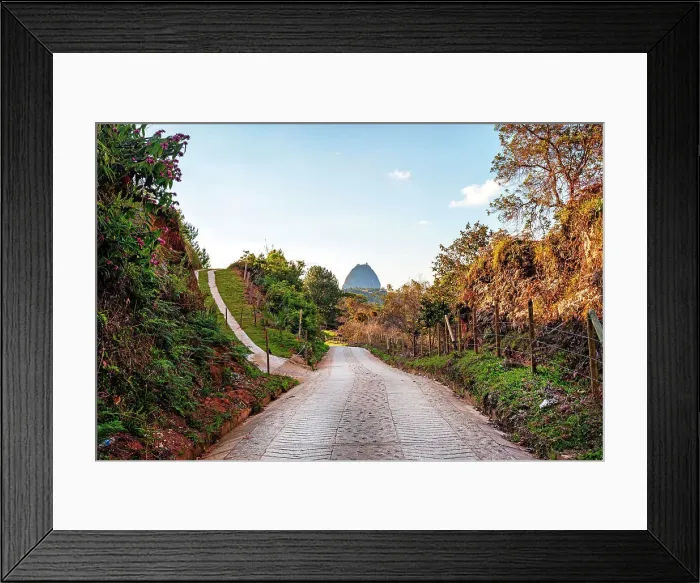 Framed Print : Colombia, Antioquia, Rural road with view of Penon de Guatape Rock Framed Print : Colombia, Antioquia, Rural road with view of Penon de Guatape Rock