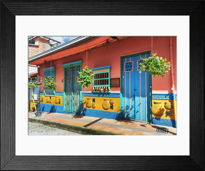 Framed Print : Colombia, Colorful facade in Guatape Town near Medellin Framed Print : Colombia, Colorful facade in Guatape Town near Medellin