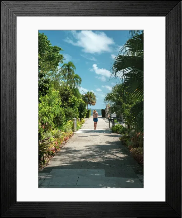 Framed Print : Florida, Miami, Villa Vizcaya, woman walking towards water