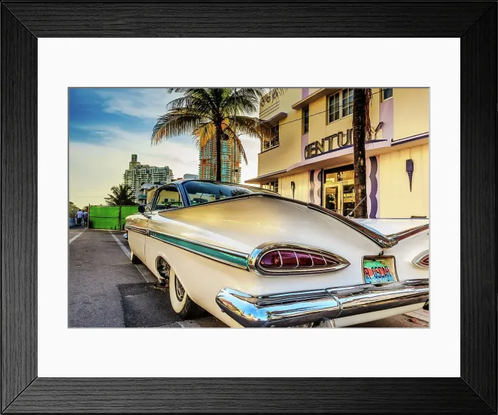 Framed Print : Florida, South Beach, classic car parked in front of the Century Hotel Framed Print : Florida, South Beach, classic car parked in front of the Century Hotel