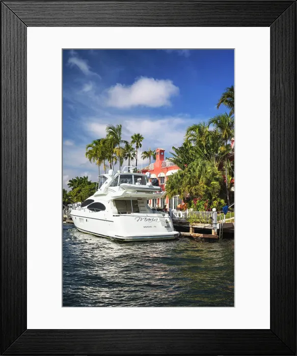 Framed Print : Florida, Fort Lauderdale, upscale home with yacht along the Intracoastal waterway