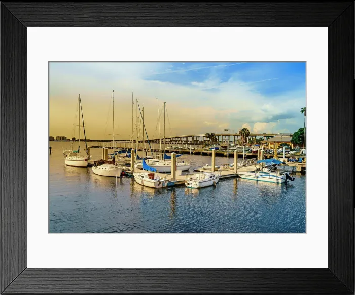 Framed Print : Florida, Fort Myers, View of marina and bridge Framed Print : Florida, Fort Myers, View of marina and bridge