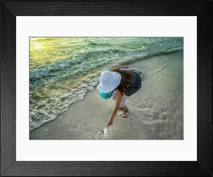 Framed Print : Florida, Marco Island, Beach, woman beachcombing Framed Print : Florida, Marco Island, Beach, woman beachcombing