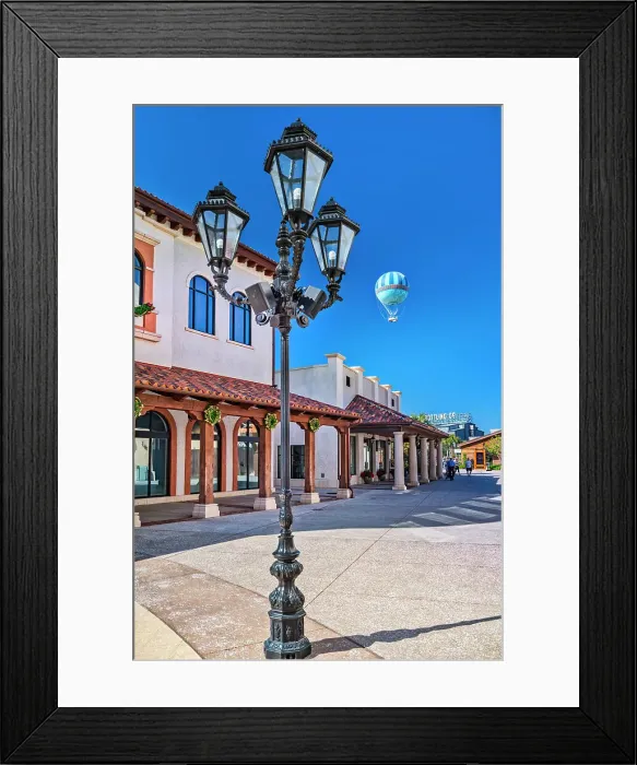 Framed Print : Florida, Orlando, Disney Springs, stores and lamppost Framed Print : Florida, Orlando, Disney Springs, stores and lamppost