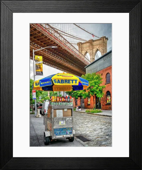 Framed Print : New York City, Brooklyn, DUMBO, hotdog stand Framed Print : New York City, Brooklyn, DUMBO, hotdog stand