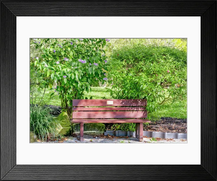 Framed Print : Florida, Delray Beach, Morikami Museum and Japanese Gardens, park bench Framed Print : Florida, Delray Beach, Morikami Museum and Japanese Gardens, park bench