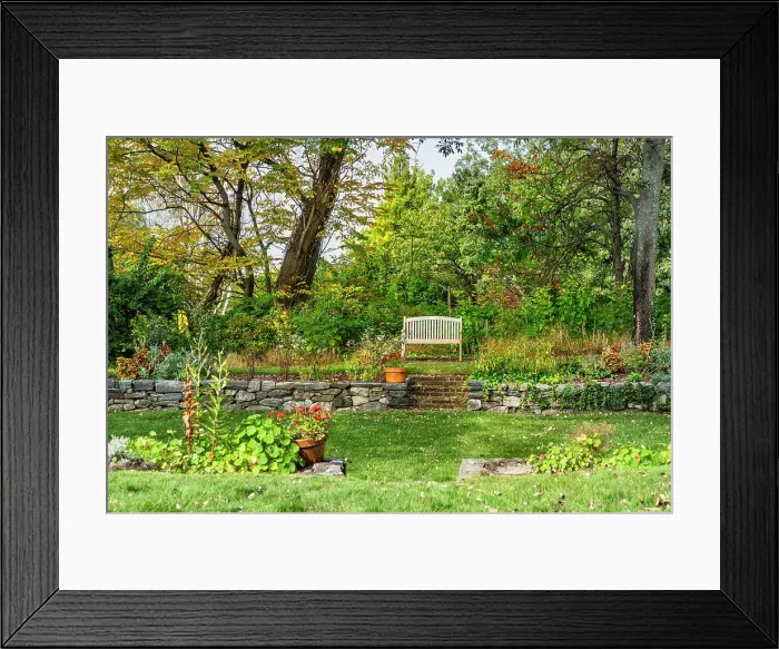 Framed Print : New York, Long Island, Roslyn Harbor, Clayton-Cedarmere Estates, home of William Cullen Bryant (an American poet), bench in garden Framed Print : New York, Long Island, Roslyn Harbor, Clayton-Cedarmere Estates, home of William Cullen Bryant (an American poet), bench in garden