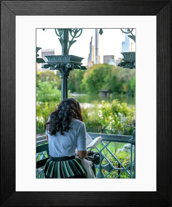 Framed Print : New York City, Manhattan, Central Park, Woman in gazebo reading Framed Print : New York City, Manhattan, Central Park, Woman in gazebo reading