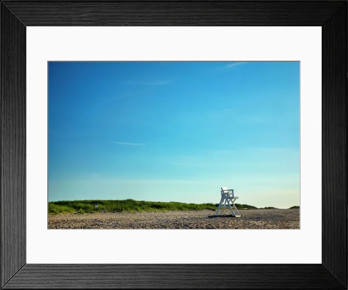 Framed Print : USA, New York, Montauk, Long Island, white lifeguard chair alone on Gin Beach Framed Print : USA, New York, Montauk, Long Island, white lifeguard chair alone on Gin Beach
