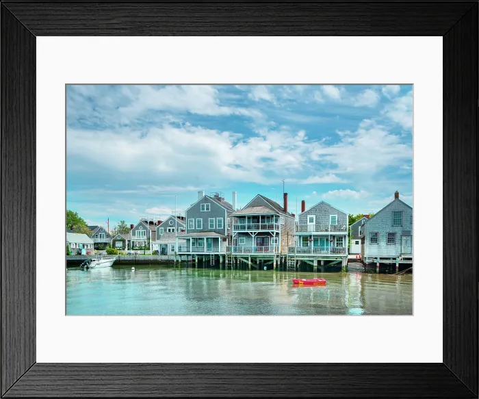 Framed Print : USA, Nantucket, Massachusetts, New England, red canoe floating in front of shore houses, boat Framed Print : USA, Nantucket, Massachusetts, New England, red canoe floating in front of shore houses, boat