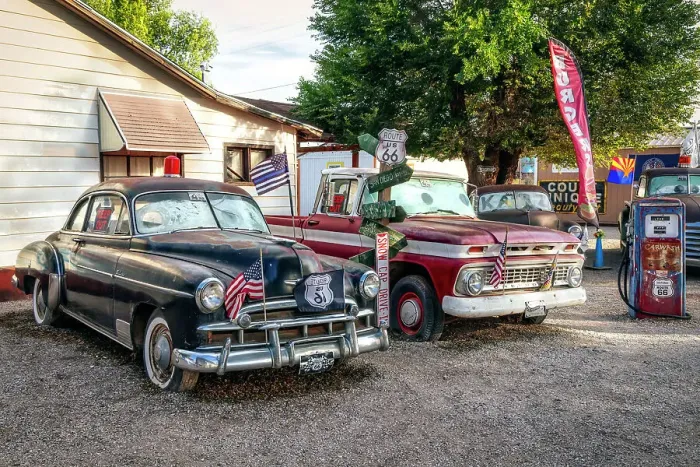 Framed Print : Arizona, Seligman, Route 66, antique cars Framed Print : Arizona, Seligman, Route 66, antique cars