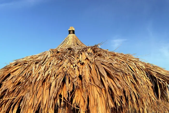 Framed Print : Aruba, Eagle beach scene, detail of straw hut
