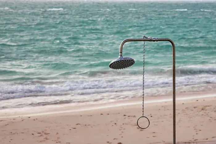 Framed Print : Bermuda, private beach with outdoor shower at Rosewood Bermuda Hotel Framed Print : Bermuda, private beach with outdoor shower at Rosewood Bermuda Hotel